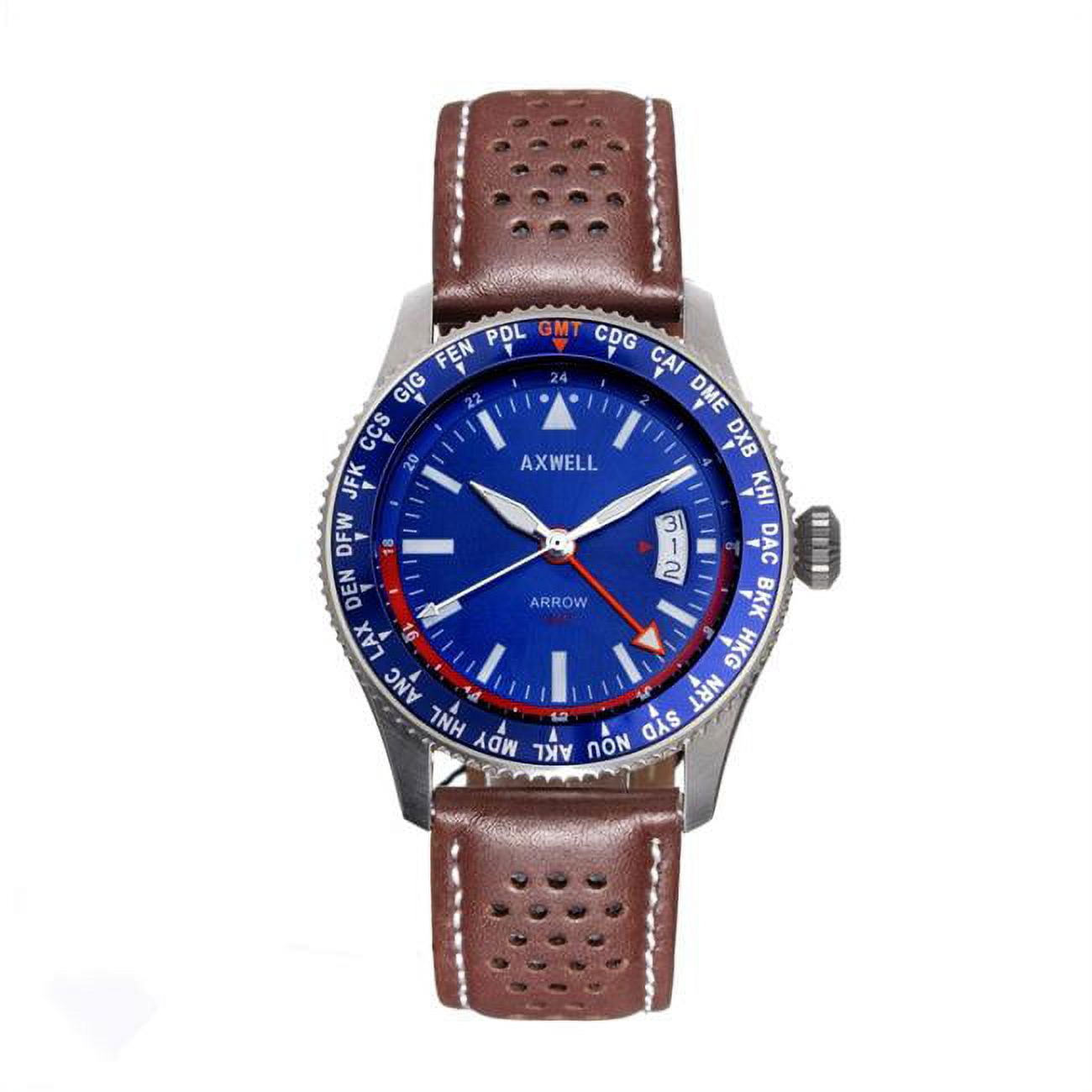 Axwell Arrow Leather-Band Watch W/Date - Brown/Blue - Walmart.com
