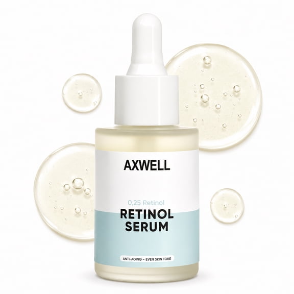 Axwell Retinol 0.25% Face Serum - Anti-Aging Night Renewal with Hexapeptide-8, Hyaluronic Acid & Shea Butter for Fine Lines, Wrinkles, Pores & Smoother Skin - Gentle Formula (1 fl oz)