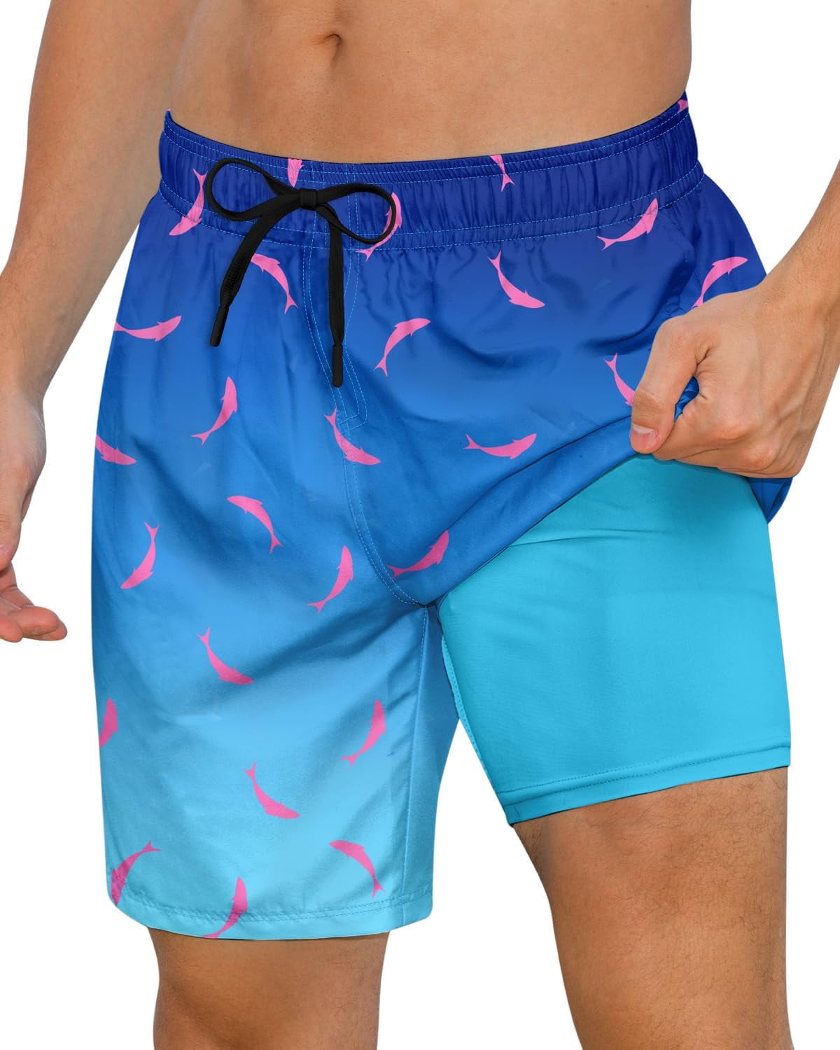 Axwujok Mens Swimming Trunks with Compression Liner Swim Shorts 7 inch