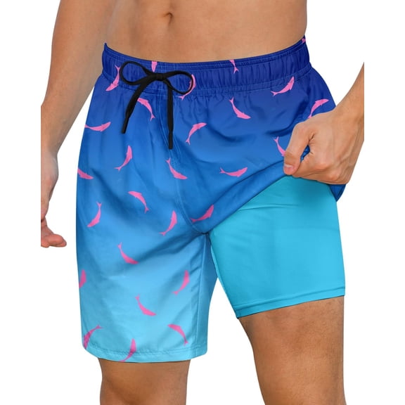 Axwujok Mens Swimming Trunks with Compression Liner Swim Shorts 7 inch Quick Dry Bathing Suit Anti Chafe Boardshorts