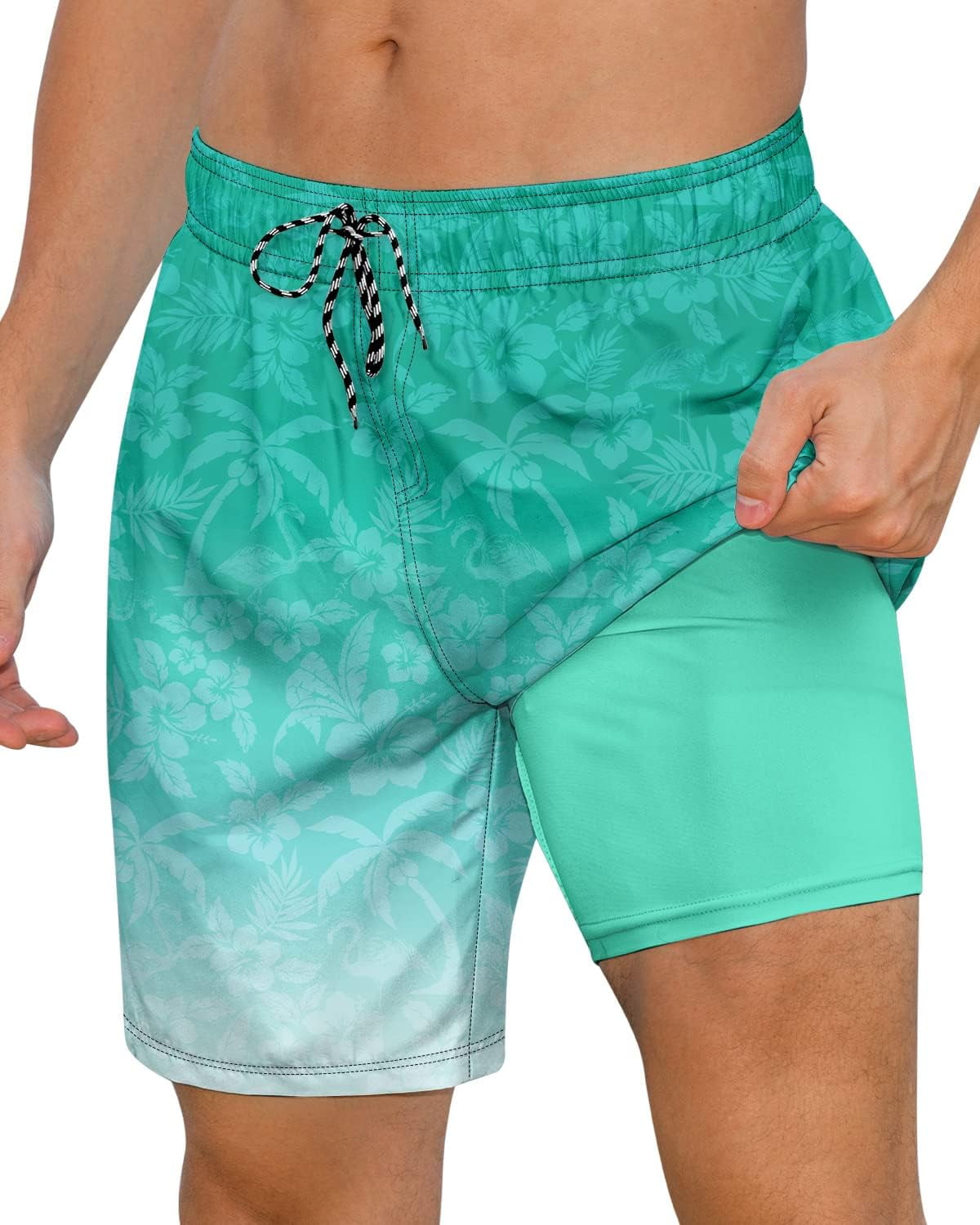 Axwujok Mens Swimming Trunks with Compression Liner Swim Shorts 7 inch