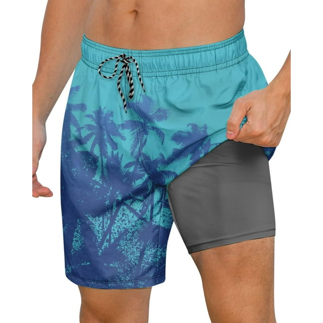 Axwujok Mens Swimming Trunks with Compression Liner Swim Shorts 7 inch