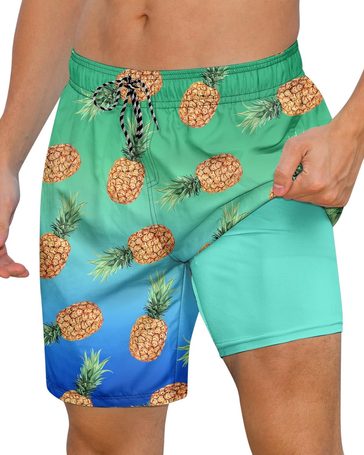 Axwujok Mens Swimming Trunks with Compression Liner Swim Shorts 7 inch