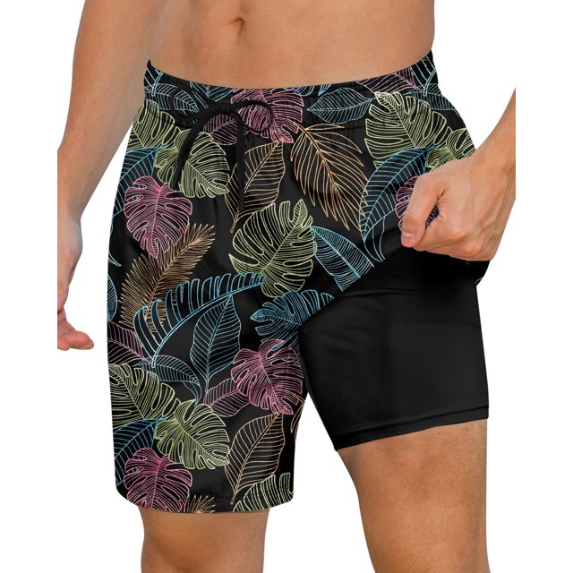 Axwujok Mens Swimming Trunks with Compression Liner Swim Shorts 7 inch