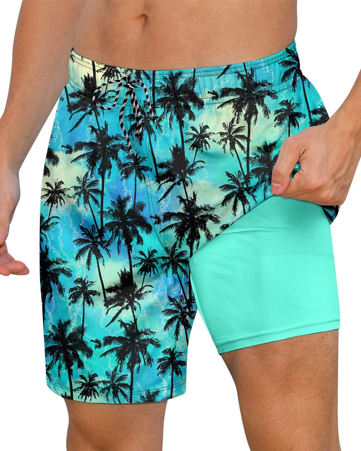 Axwujok Mens Swimming Trunks with Compression Liner Swim Shorts 7 inch