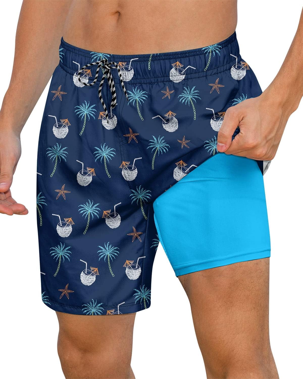 Axwujok Mens Swimming Trunks with Compression Liner Swim Shorts 7 inch