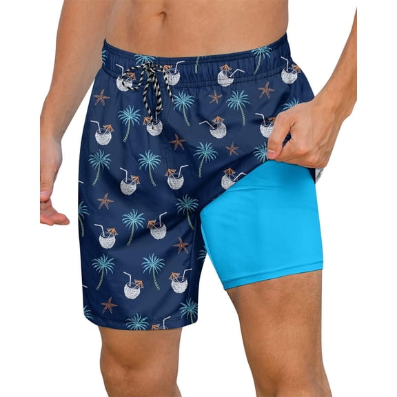 Axwujok Mens Swimming Trunks with Compression Liner Swim Shorts 7 inch Quick Dry Bathing Suit Anti Chafe Boardshorts