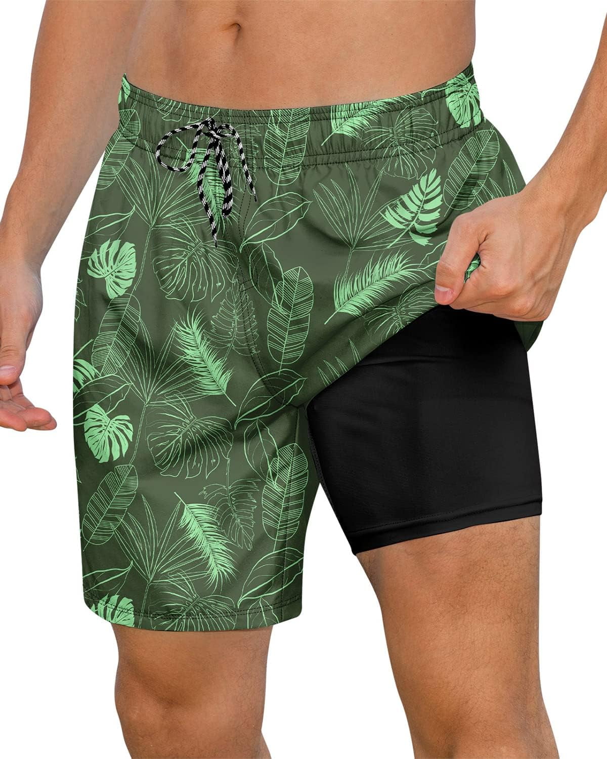 Axwujok Mens Swimming Trunks with Compression Liner Swim Shorts 7 inch