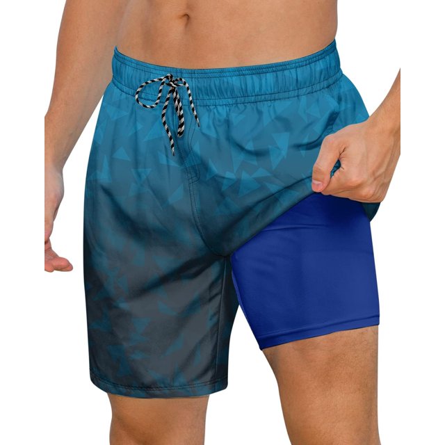 Axwujok Mens Swimming Trunks with Compression Liner Swim Shorts 7 inch