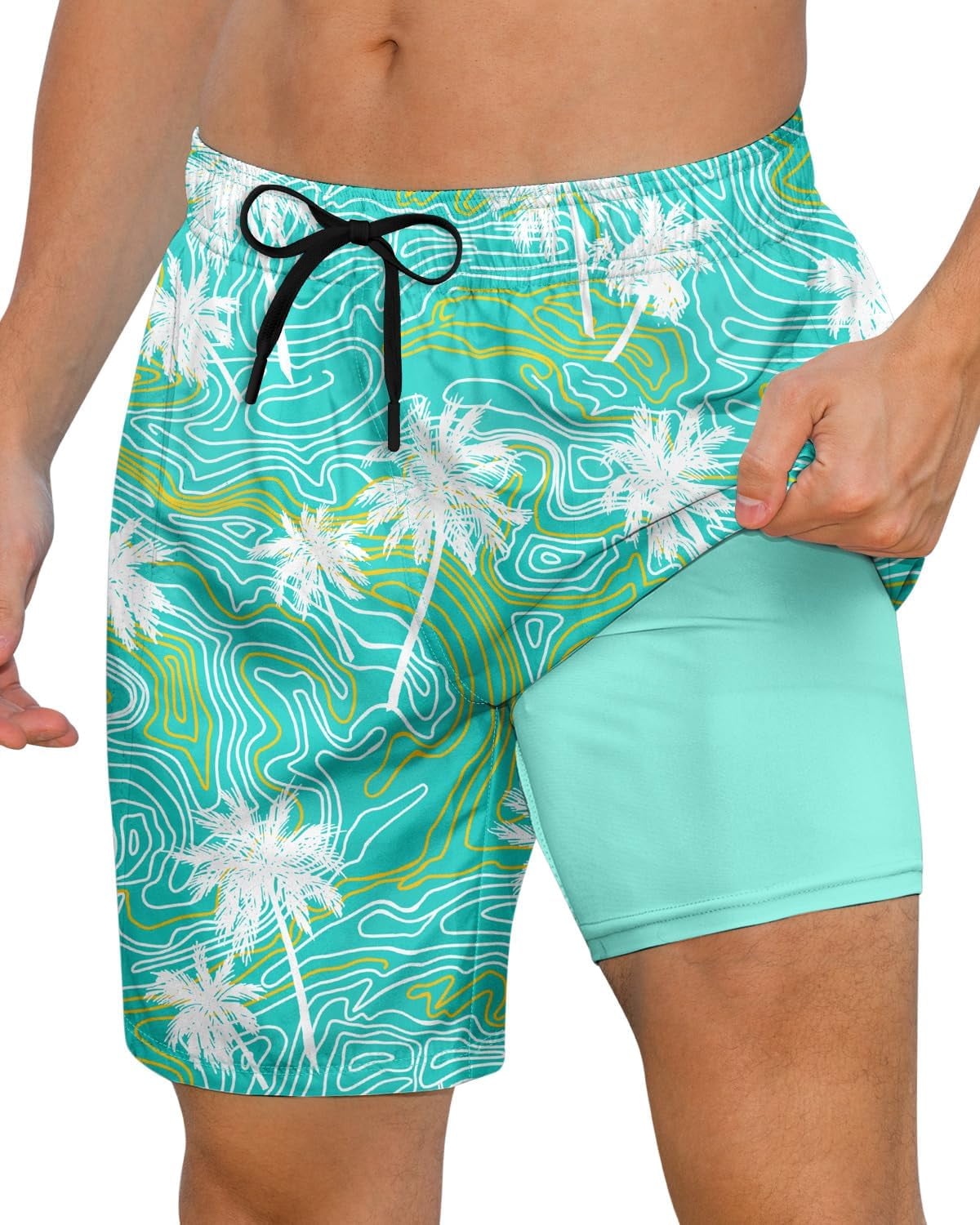 Axwujok Mens Swimming Trunks with Compression Liner Swim Shorts 7 inch ...