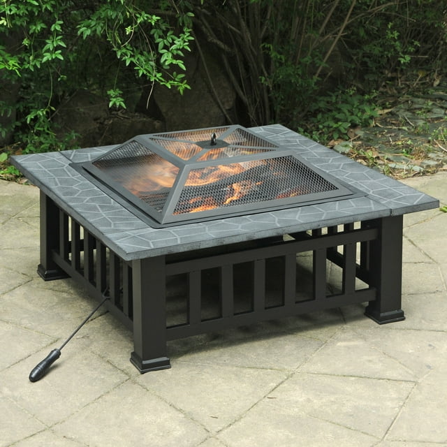 Axxonn 32" Alhambra Fire Pit with Safety Screen and Weatherproof Cover wood burning Fire Bowl