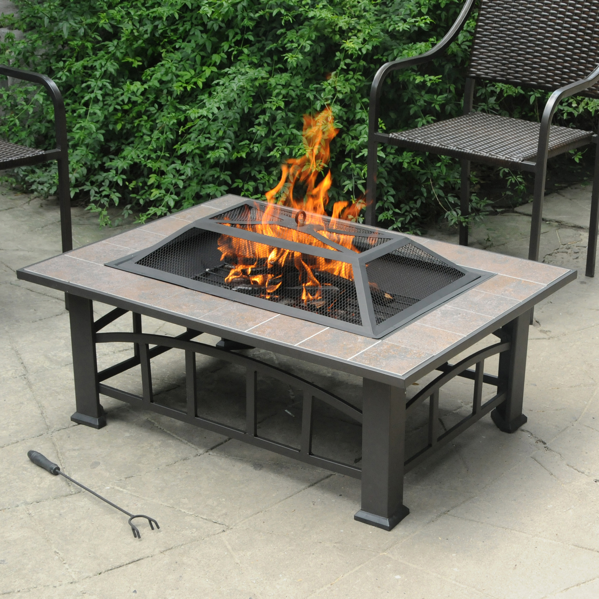 Axxonn Rectangular Tile Top Fire Pit, Brownish Bronze (37" x 28") wood burning Fire Bowl - image 1 of 5