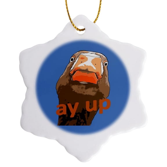 3drose, Ay up Greeting Nerdy Duck Face Black Outline Art, 3 inch Snowflake Porcelain Ornament