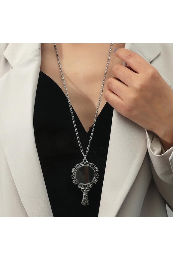Ay Vintage Ancient Mirror Pendant Necklace Long Chain For Women Jewelry Gift[o1953]