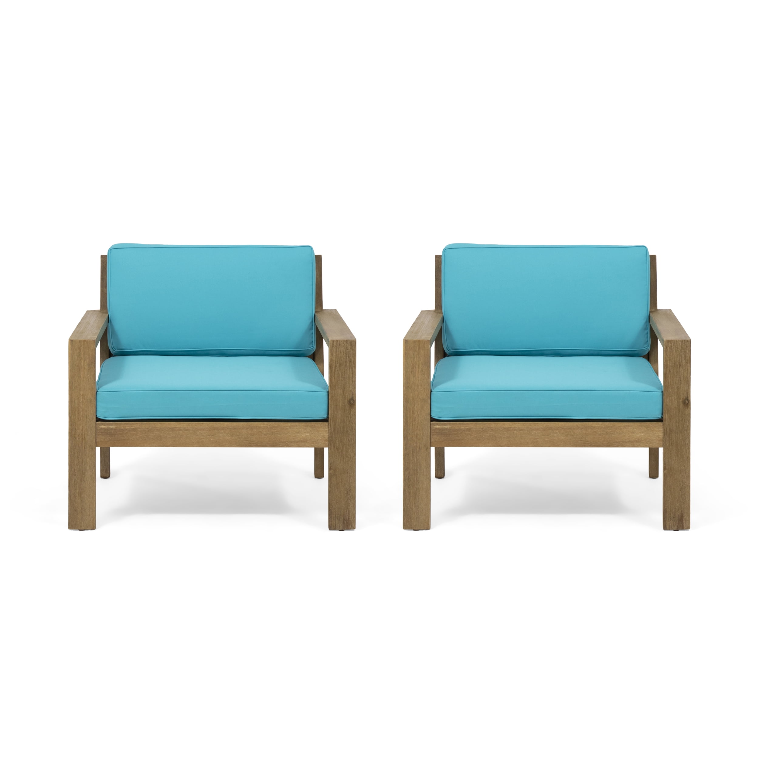 Brushed Light Brown Acacia Wood Club Chairs with Teal Cushions