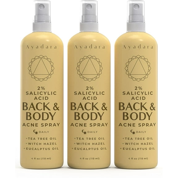 Ayadara Back & Body Acne Spray with Salicylic Acid, 4 fl oz, 3-Pack