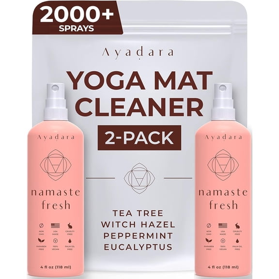 Ayadara Yoga Mat Cleaner Spray 2-Pack, Peppermint & Eucalyptus Aromatherapy Mist, 2000 Sprays