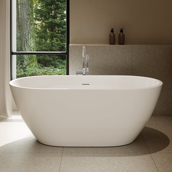 OVE Ayago 59 in. Freestanding White Bathtub Kit Chrome Hardware