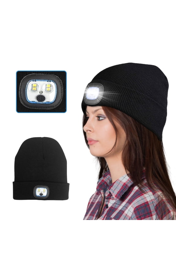 Beanie Hat with Light, USB Rechargeable Headlamp Cap, Unisex Warm LED Knit Hats for Winter Camping Hiking Running
