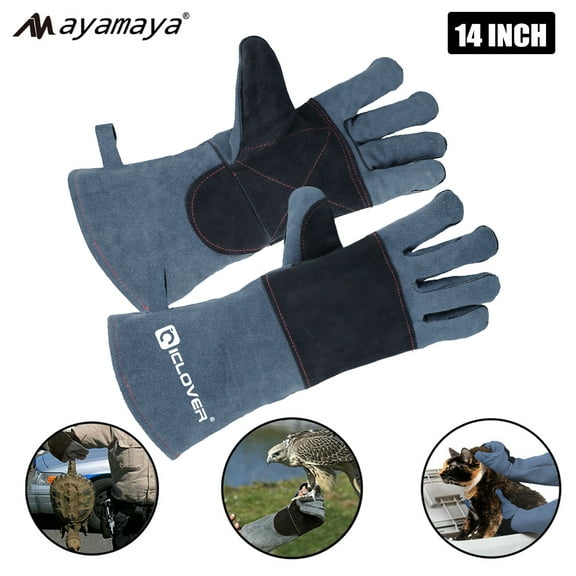 Ayamaya Bite Proof Gloves, Animal Handling Gloves Kevlar Reinforced Leather Padding Palm & Fingers for Snake Reptile Bird Handling Pet Training (14 in)
