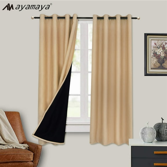 Ayamaya Blackout Curtains,Energy Saving Room Darkening Drapes,Thermal Soundproof Curtains for Bedroom Living Room-Beige, 52W x 84L Inch,2 Panels