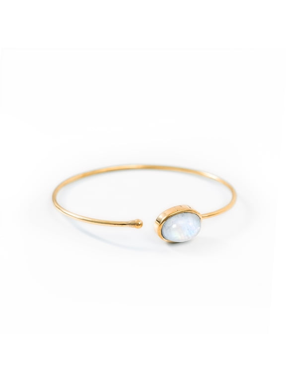 Ayana Crystals Rainbow Moonstone Brass Bracelet - Handcrafted Genuine Moonstone Bangle for Women Spiritual, Zodiac, Chakra Alignment & June Birthstone