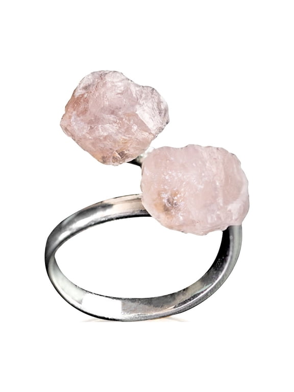 Ayana Crystals Rose Quartz Silver-Plated Adjustable Ring – Ethically-Sourced, Handcrafted Natural Rose Quartz Gemstone for Emotional and Spiritual Healing