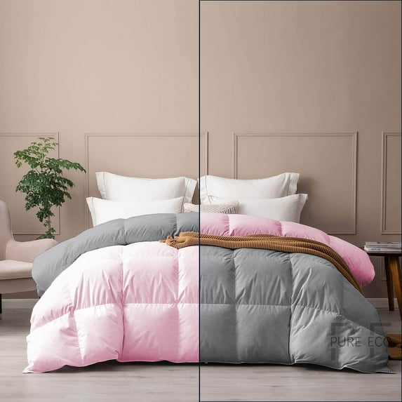 Ayanshi Bedding Comforter Oversized King 120X120, Duvet Insert, Quilted Comforter with Corner Tabs, Lightweight Quilt, Down Alternative Hotel Comforter Oversized King 120X120 Baby Pink/Silver Gray