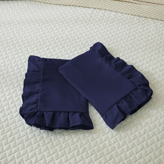 Ayanshi Bedding Ruffle Pillow Shams Queen Size Set of 2, 20X30 -Ruffled Fringe Design Pillow Cases Soft & Smooth - Unique Collection Pillow Covers 20X30 - Navy Blue