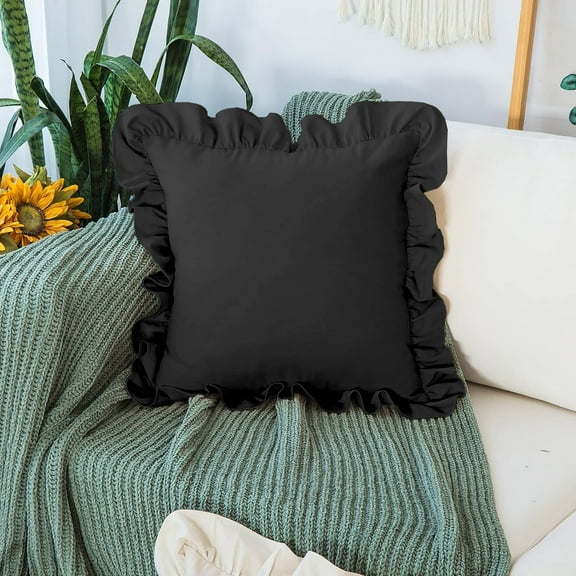 Ayanshi Bedding Ruffle Pillow Shams Set of 2, 26X26 - Ruffled Design Pillow Covers 26X26 Soft & Breathable - Decorative Pillow Cases 26X26 - Black