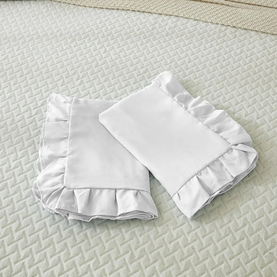 Ayanshi Bedding Ruffle Pillow Shams Standard King Size Set of 2, 20X36 -Ruffled Fringe Design Pillow Cases Soft & Smooth - Unique Collection Pillow Covers 20X36 - White