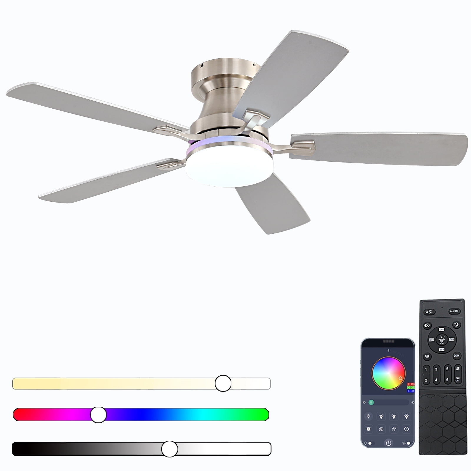 Ayaoty Ceiling Fans with Lights, 48 inch Low Profile Ceiling Fan with ...