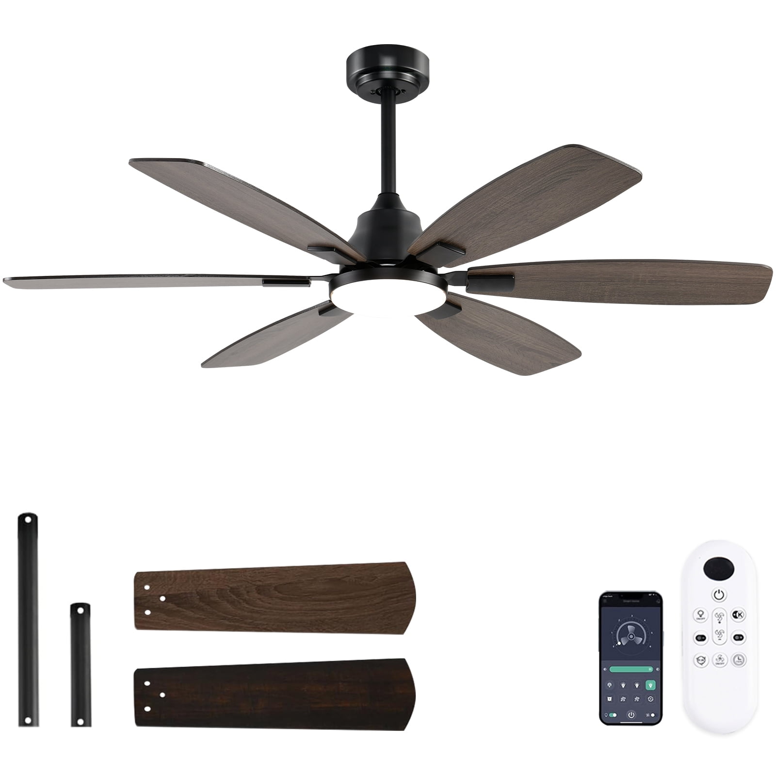 Ayaoty Ceiling Fans with Lights, 52 Inch Ceiling Fan with Light and Remote, 3CCT Dimmable, 6 Speed Reversible DC Motor,5 Blades Modern Brown Ceiling Fan for Bedroom, Indoor/Outdoor Use