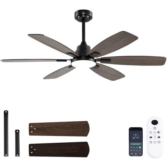 Ayaoty Ceiling Fans with Lights, 52 Inch Ceiling Fan with Light and Remote, 3CCT Dimmable, 6 Speed Reversible DC Motor,5 Blades Modern Brown Ceiling Fan for Bedroom, Indoor/Outdoor Use