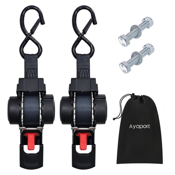 Ayaport 1" x 10' Retractable Ratchet Tie Down Straps, Bolt-on Boat Transom Straps, 2-Pack, 1500lbs Break Strength