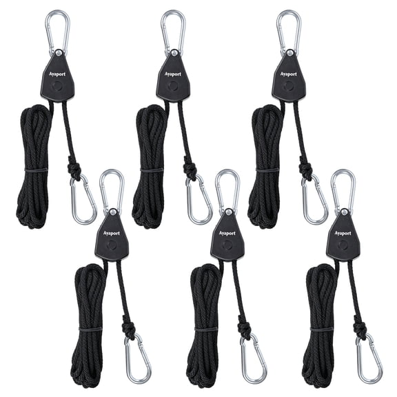 Ayaport Adjustable Rope Hanger Rope Tie Down, Grow Light Hangers Rope Pulley for Hanging Plants, Filters, Tent Tie Downs — 1/8" x 8 ft, 6 pack