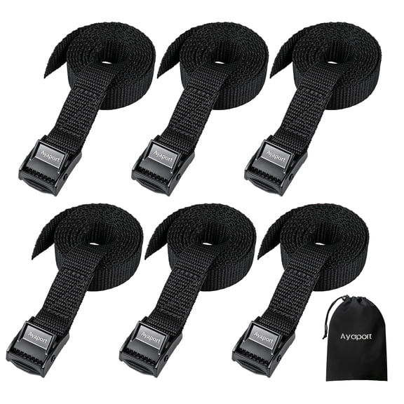 Ayaport Cam Buckle Lashing Straps, Adjustable Cinch Tie Down Straps for Cargo, Luggage, Kayak, Truck, Car Roof Rack — 0.75" x 4 ft, 6 pack
