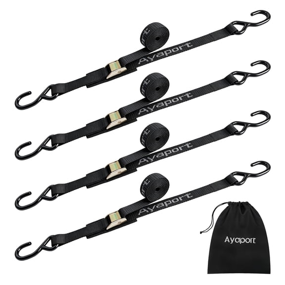 Ayaport Cam Buckle Tie Down Straps with S Hooks, Heavy Duty for ATV, Motorcycles, Dirt Bikes, Truck, 1" x 6 ft 2200 lbs Break Strength, 4 pack