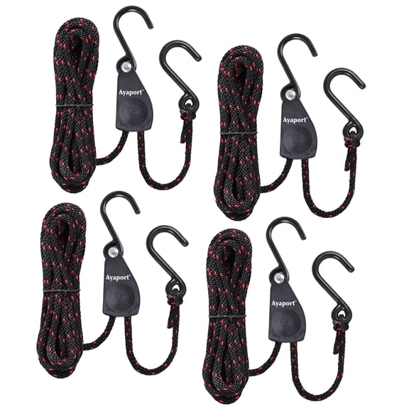 Ayaport Ratchet Rope Tie Down, Adjustable Rope Hanger, Straps for Kayak, Canoe, Car Roof Rack, Trailer — 1/4" x 14 ft, 4 pack