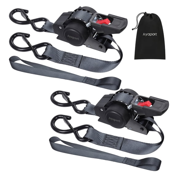 Ayaport Retractable Ratchet Tie Down Straps, 1500 lbs Break Strength Auto Retract Ratchet Straps for Motorcycle, Cargo, Truck, Trailer — 1" x 12 ft, 2 pack