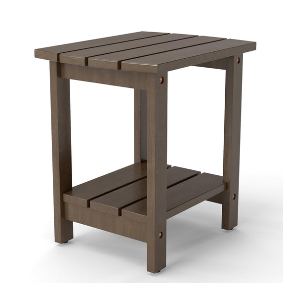 Ayaya 2-Tier Adirondack Side Table, 17" Solid Wood Square End Table, Outdoor Patio Table for Living Room, Porch, Poolside – Weather Resistant Dark Brown