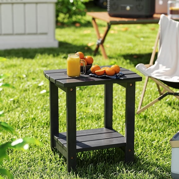 Ayaya 2-Tier Adirondack Side Table, 19" Solid Wood Square End Table, Outdoor Patio Table for Living Room, Porch, Poolside – Weather Resistant Black