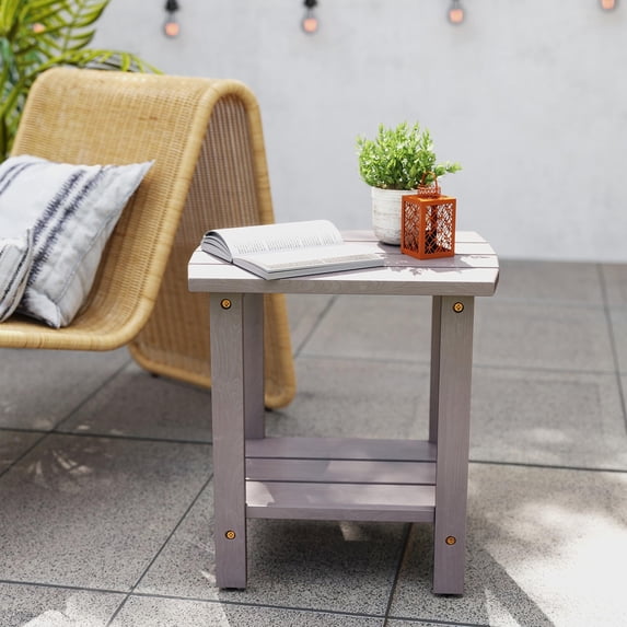 Ayaya 2-Tier Adirondack Side Table, 19" Solid Wood Square End Table, Outdoor Patio Table for Living Room, Porch, Poolside – Weather Resistant Grey