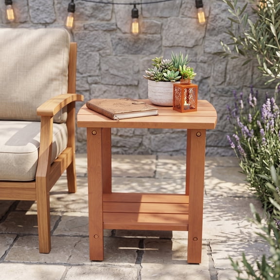 Ayaya 2-Tier Adirondack Side Table, 17" Solid Wood Square End Table, Outdoor Patio Table for Living Room, Porch, Poolside – Weather Resistant Walnut