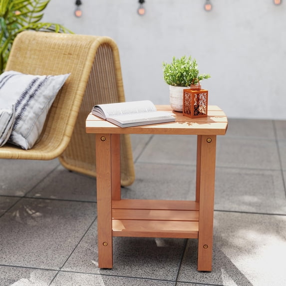 Ayaya 2-Tier Adirondack Side Table, 19" Solid Wood Square End Table, Outdoor Patio Table for Living Room, Porch, Poolside – Weather Resistant Walnut