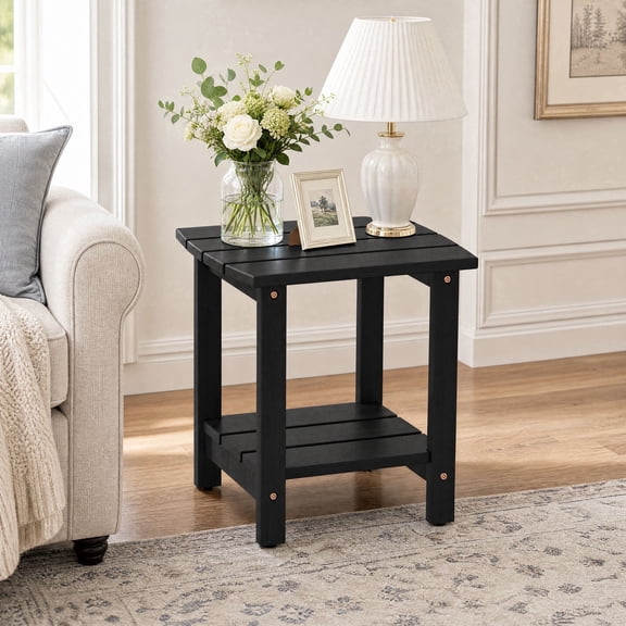 Ayaya 2-Tier Side Table, Solid Wood Indoor Bedside Table for Small Spaces, Living Room Bedroom Home Office, Black