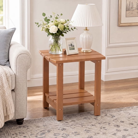 Ayaya 2-Tier Side Table, Solid Wood Indoor Bedside Table for Small Spaces, Living Room Bedroom Home Office, Walnut