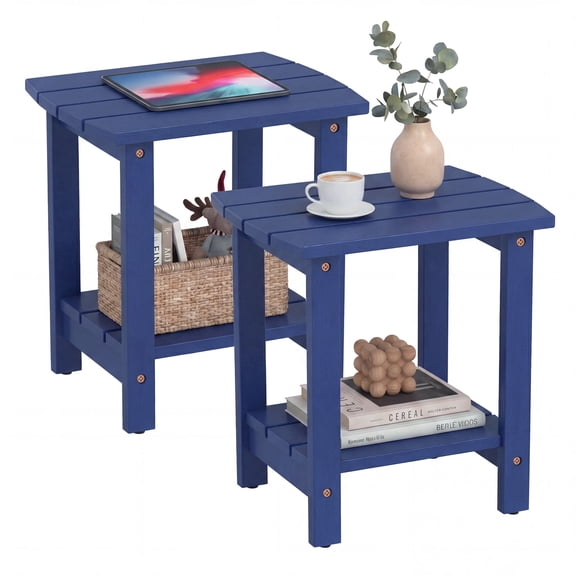 Ayaya Side Table Set of 2, 17" Solid Wood Square 2-Tier Adirondack End Table, Outdoor Patio Table for Living Room, Porch, Poolside Weather Resistant Blue