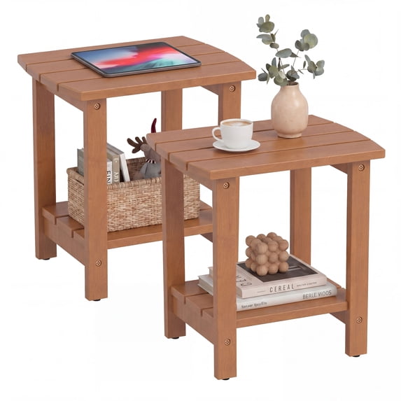 Ayaya Side Table Set of 2, 17" Solid Wood Square 2-Tier Adirondack End Table, Outdoor Patio Table for Living Room, Porch, Poolside – Weather Resistant Walnut