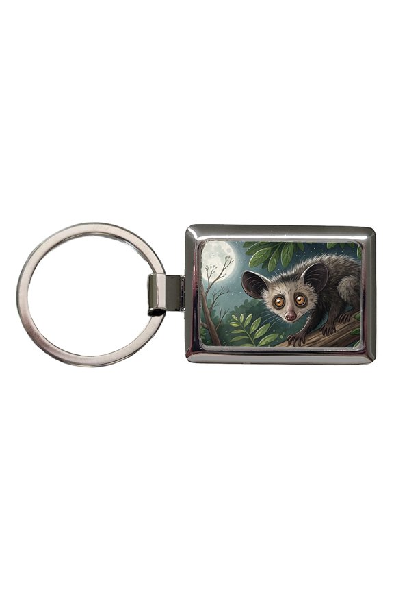 Aye Aye Long Fingered Lemur Illustration Metal Rectangle Keychain